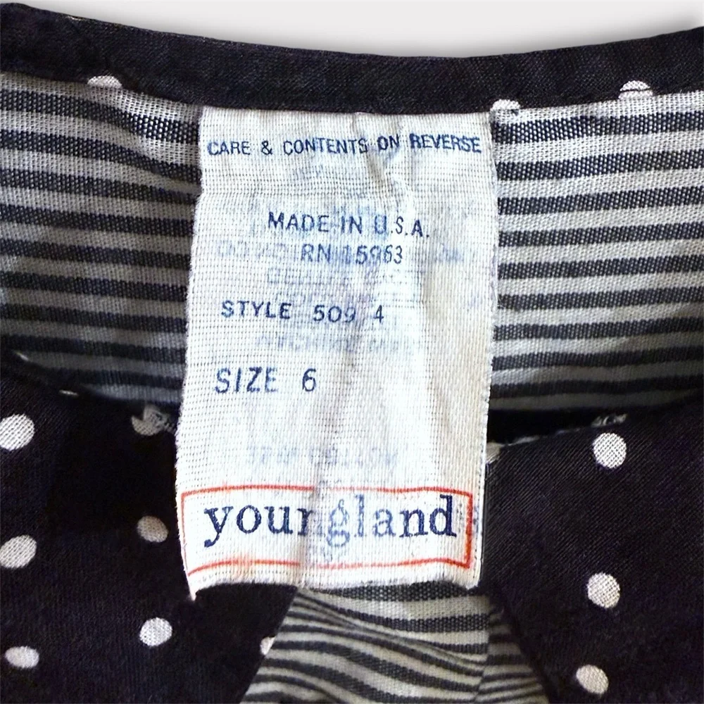 Vintage Youngland Girls Dress Sz 6 80s Polka Dot Collar Colorful Rainbow Buttons